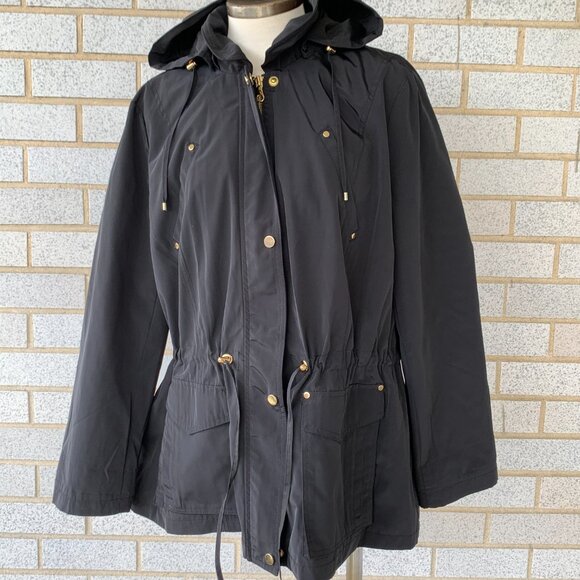 CHARTER CLUB WATER RESISTANT BLACK HOODED JACKET SIZE XL 100% POLYESTER - Picture 2 of 9